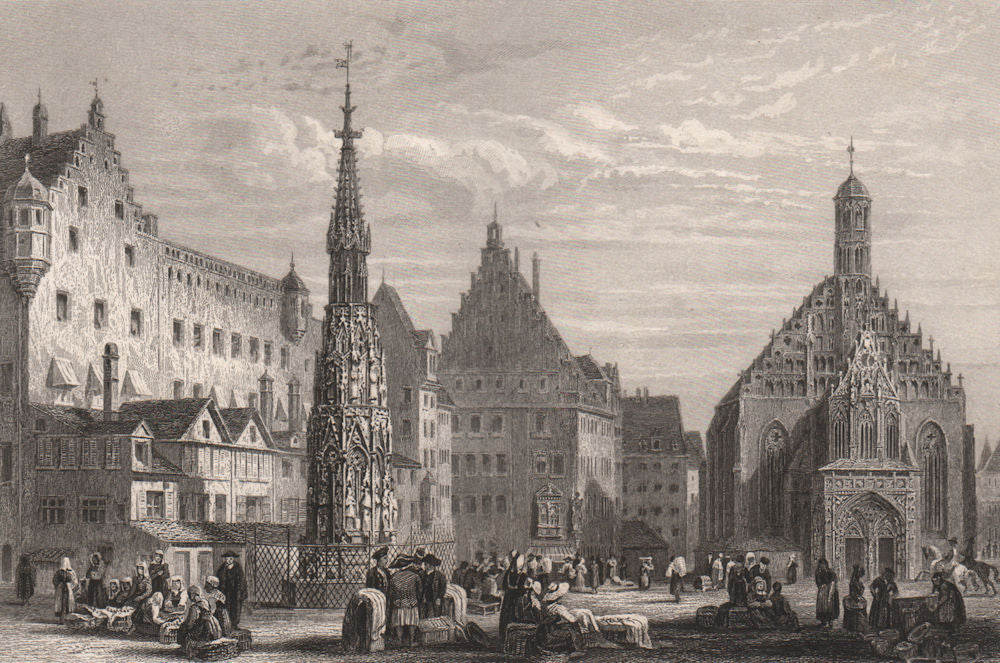 NÜRNBERG Hauptmarkt, Schöner Brunnen & Frauenkirche. 'Nuremberg'. Germany 1855